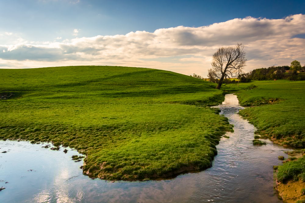 Stream in a farm field in rural York County, Pennsylvania. Stream in a farm field in rural York County, Pennsylvania.